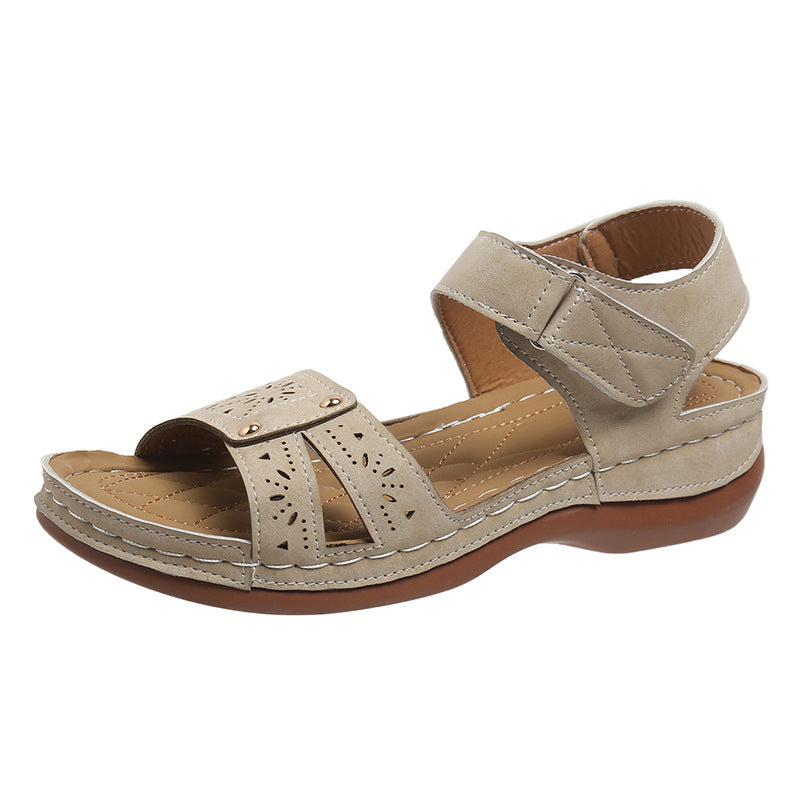 Summer Wedges Roman Sandals For Women Casual Hollow Velcro-design Beach Shoes