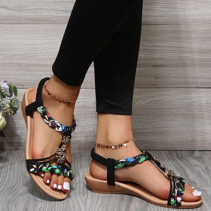 Women's Open Toe Sandals Made Of Color Block Fabric