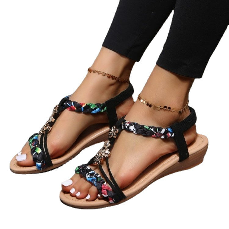 Women's Open Toe Sandals Made Of Color Block Fabric