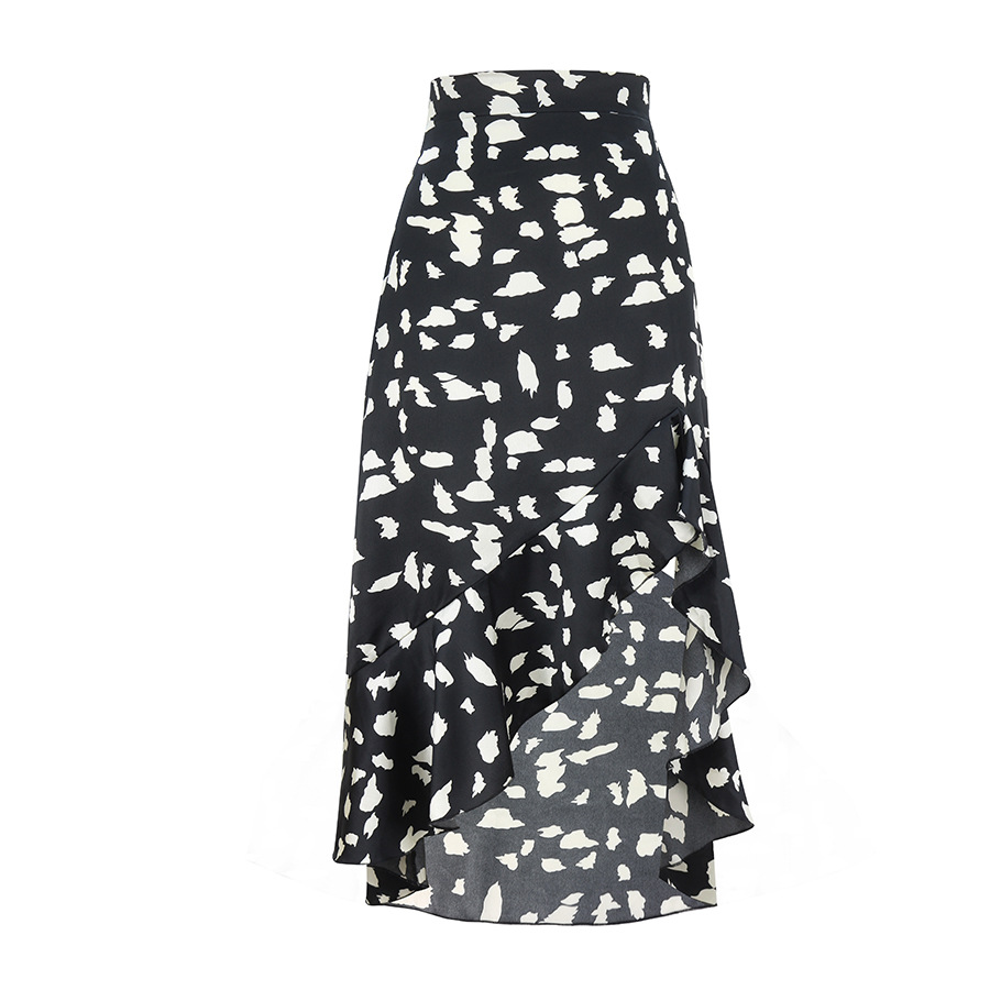 Ruffled Printed Irregular Swing Skirt