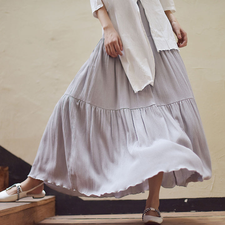 Pure Color Artistic Cotton And Linen Skirt