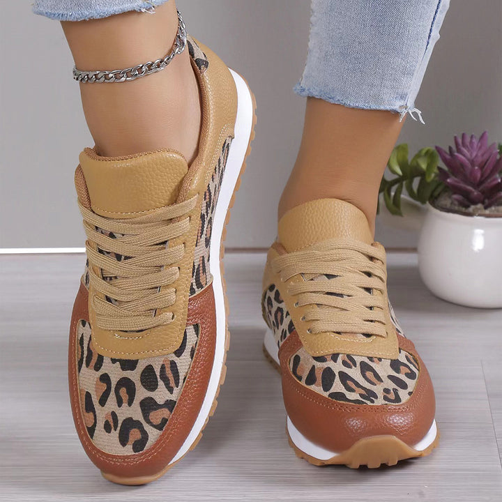 Fashoin Leopard Print Lace-up Sports Shoes , Sneakers Casual Running Walking Flat Shoes