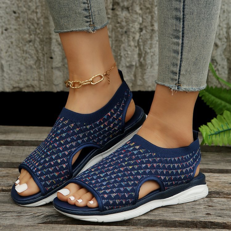 Peep-toe Sandals For Sports Summer Heart-shaped Print Mesh Shoes