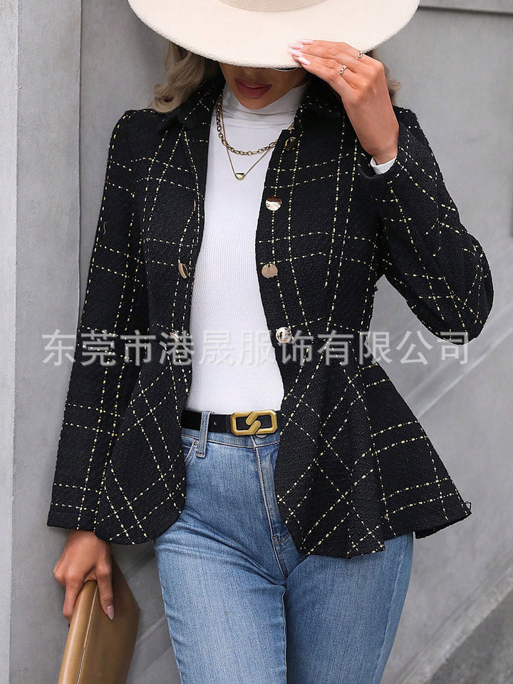 Lapel Ruffled Slim Double-breasted Blazer