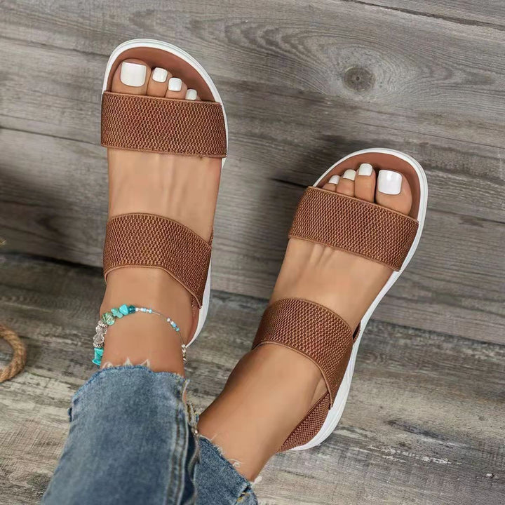 Casual Elastic Band Back Strap Flyknit Polyurethane Flat Sandals For Women