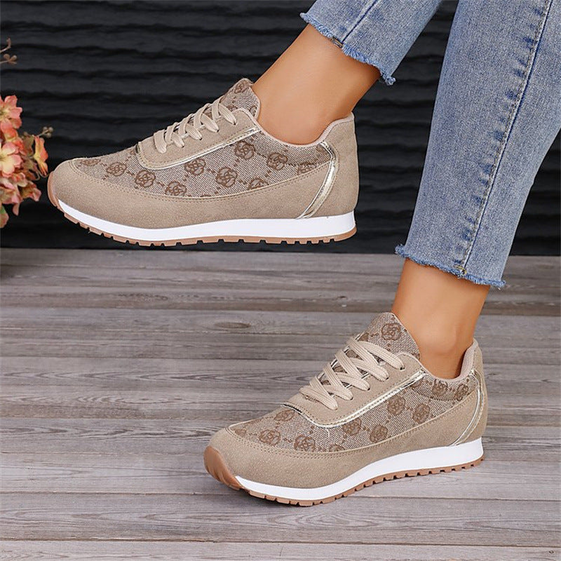 Flower Print Lace-up Sneakers Casual Fashion Lightweight Breathable Walking Running Sports Shoes Women Flats