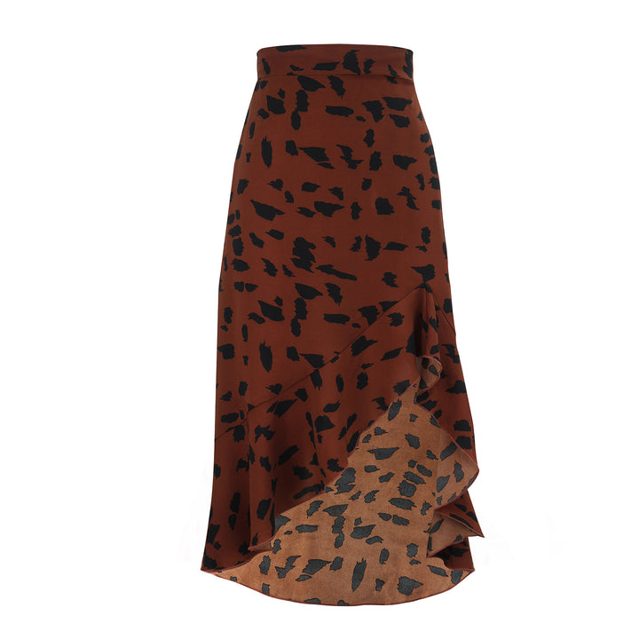 Ruffled Printed Irregular Swing Skirt