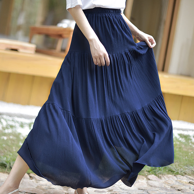 Pure Color Artistic Cotton And Linen Skirt