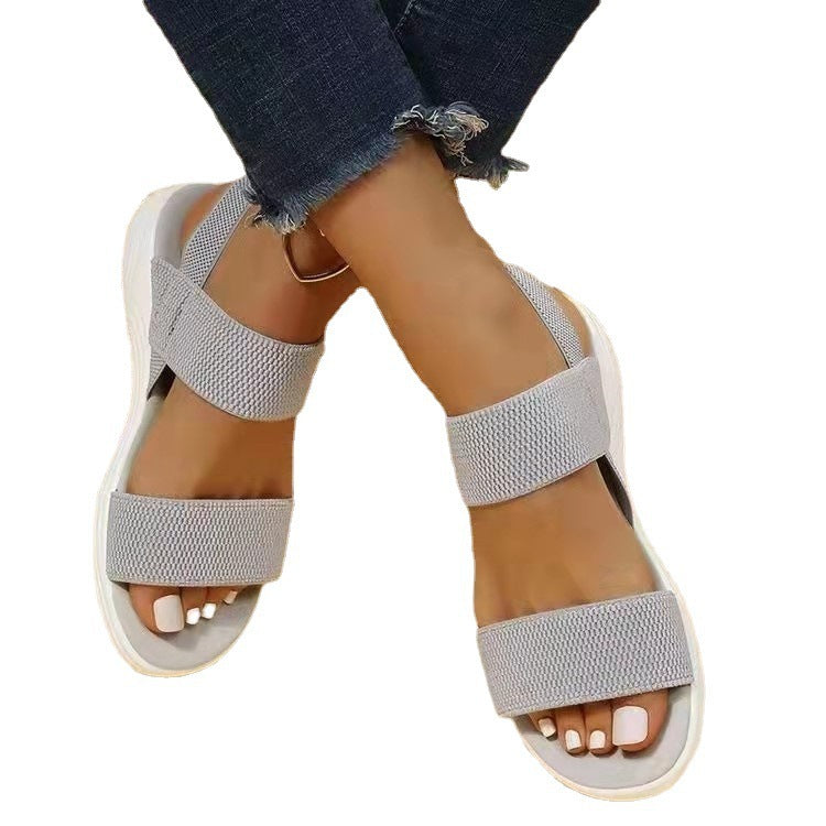 Casual Elastic Band Back Strap Flyknit Polyurethane Flat Sandals For Women