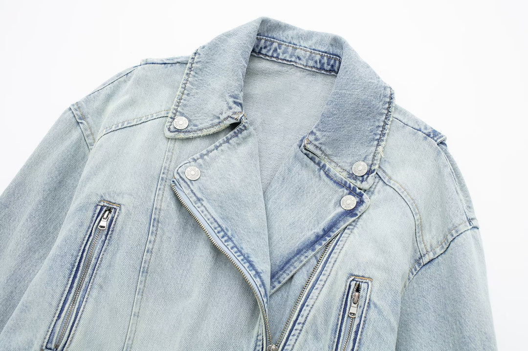 French Motorcycle Denim Jacket Short Coat