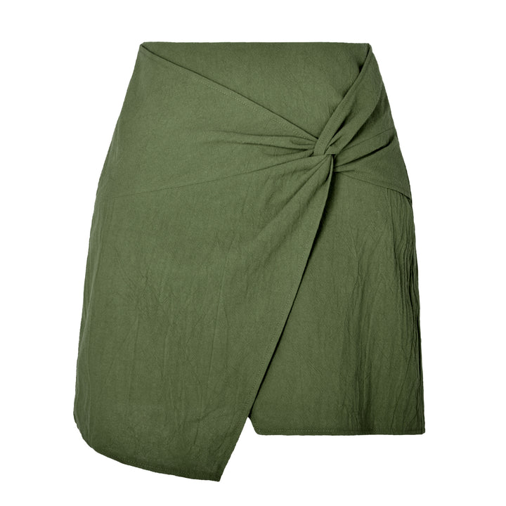 High Waist Cotton And Linen Twisted Skirt