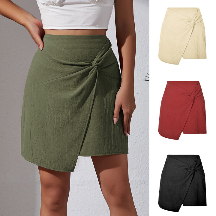 High Waist Cotton And Linen Twisted Skirt