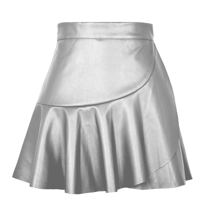 High Waist Ruffles Irregular Leather Skirt