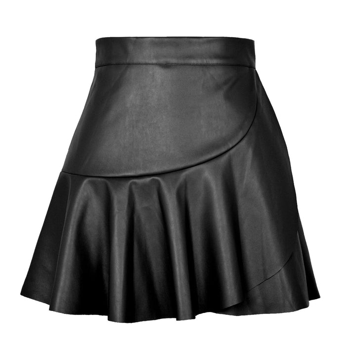 High Waist Ruffles Irregular Leather Skirt