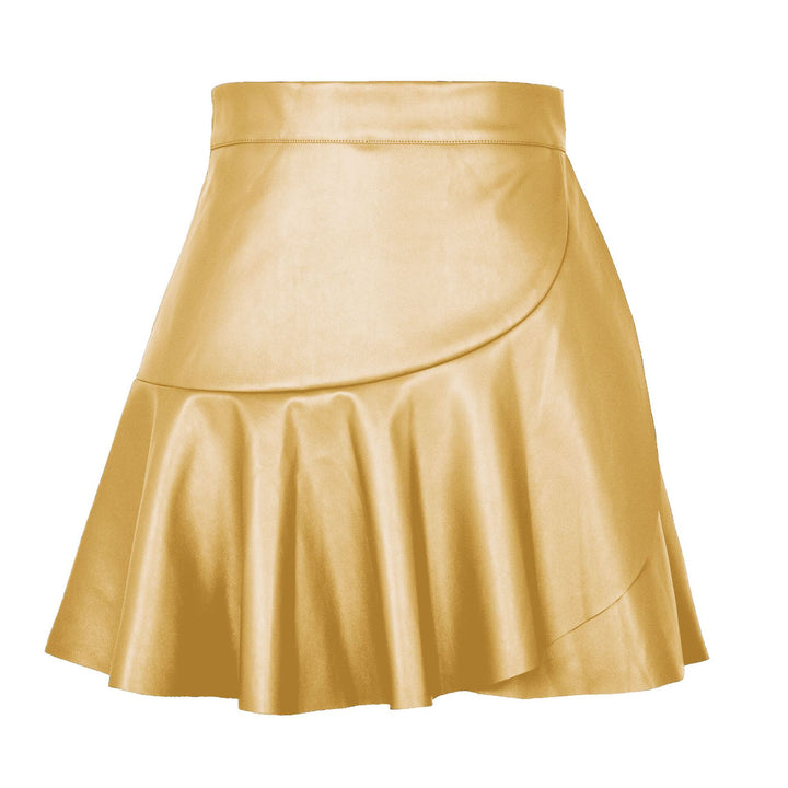 High Waist Ruffles Irregular Leather Skirt