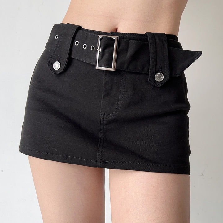 American Retro Wide Waistband Denim Mini Skirt