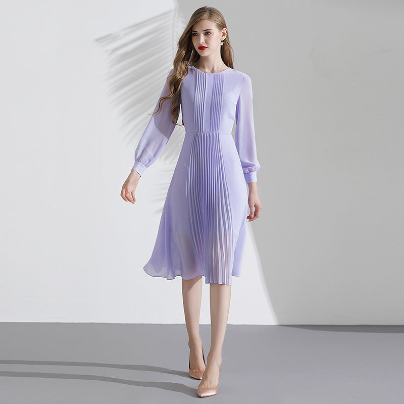 Fashion Purple Pleated Chiffon Dress