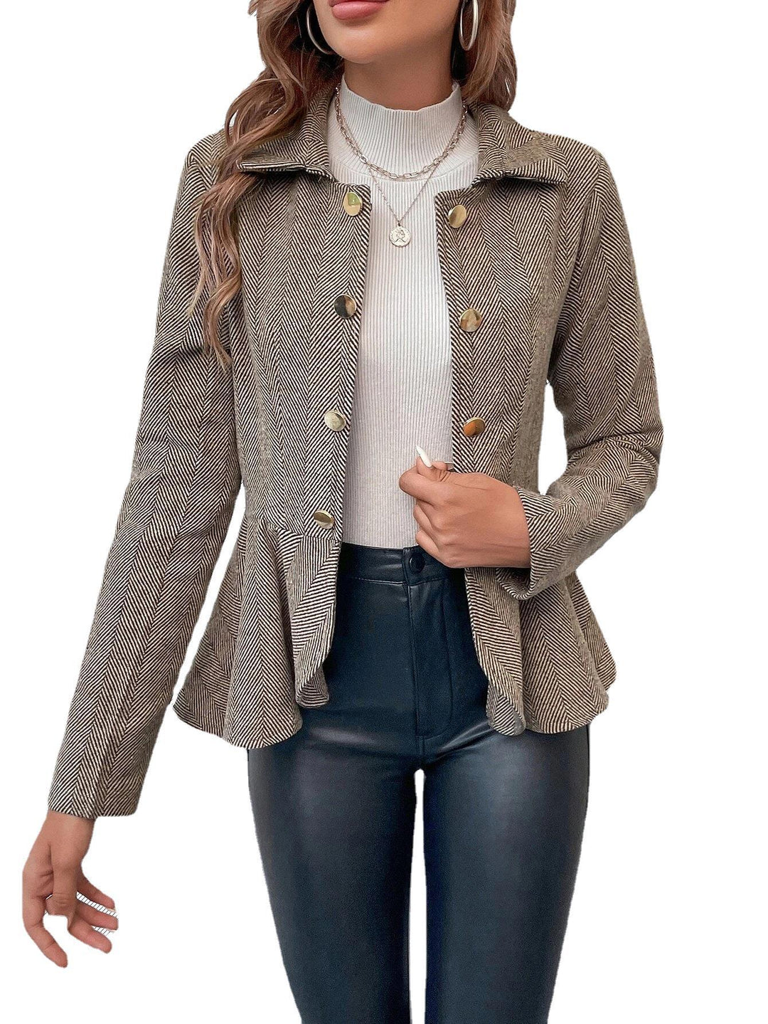 Lapel Ruffled Slim Double-breasted Blazer