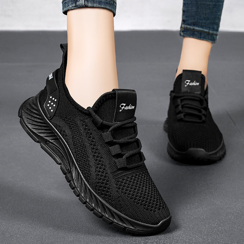 Fashion Casual Sports Shoes Women Lace Up Flat Shoes Lightweight Breathable Running Mesh Sneakers