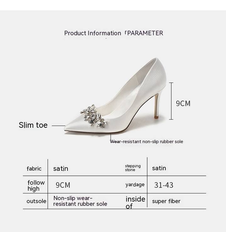 Bridal Crystal Satin White High Heels