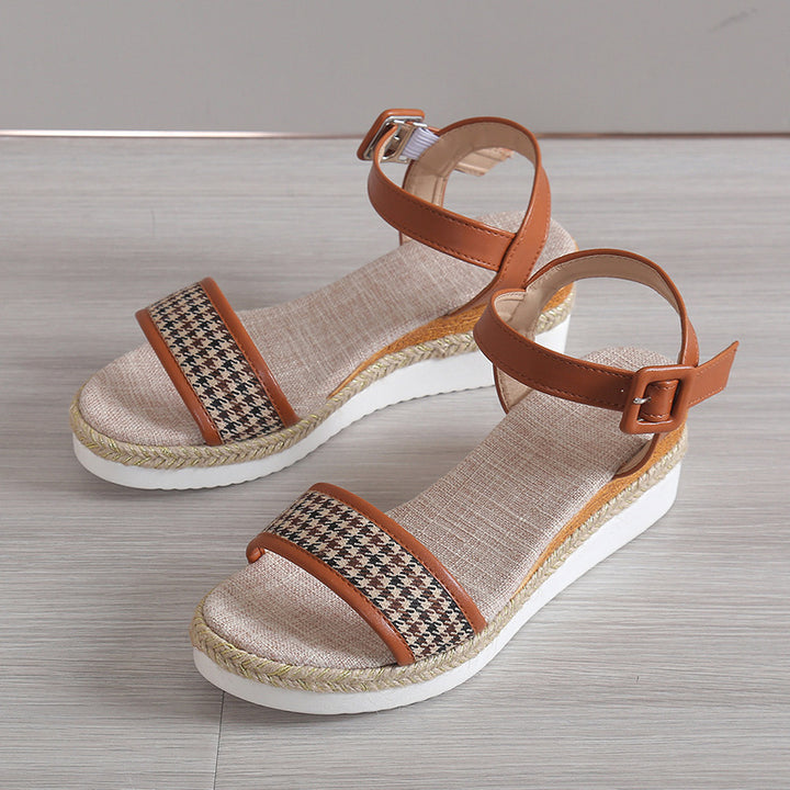 Houndstooth Print Sandals Women Summer Buckle Dress Shoes