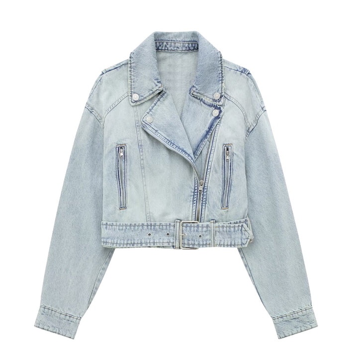 French Motorcycle Denim Jacket Short Coat