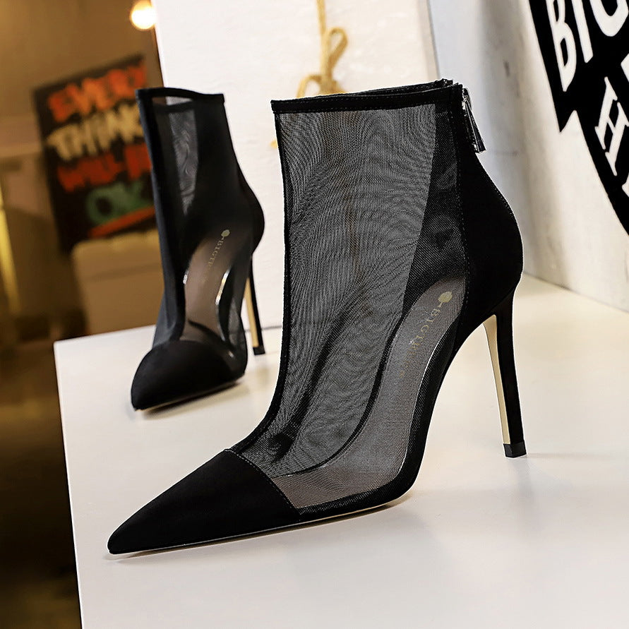 Sexy Nightclub Slimming Perspective Mesh Hollow High Heels