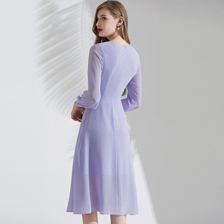 Fashion Purple Pleated Chiffon Dress