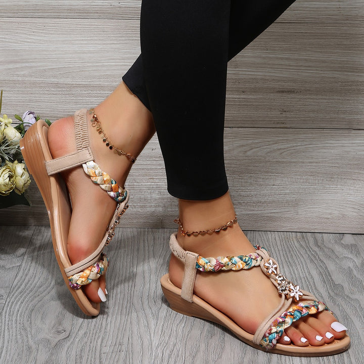 Women's Open Toe Sandals Made Of Color Block Fabric