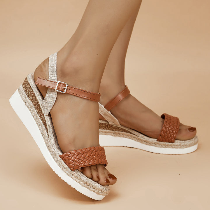 Summer Thick-soled Braided Design Sandals New Fashion Casual Linen Buckle Wedges Shoes For Women