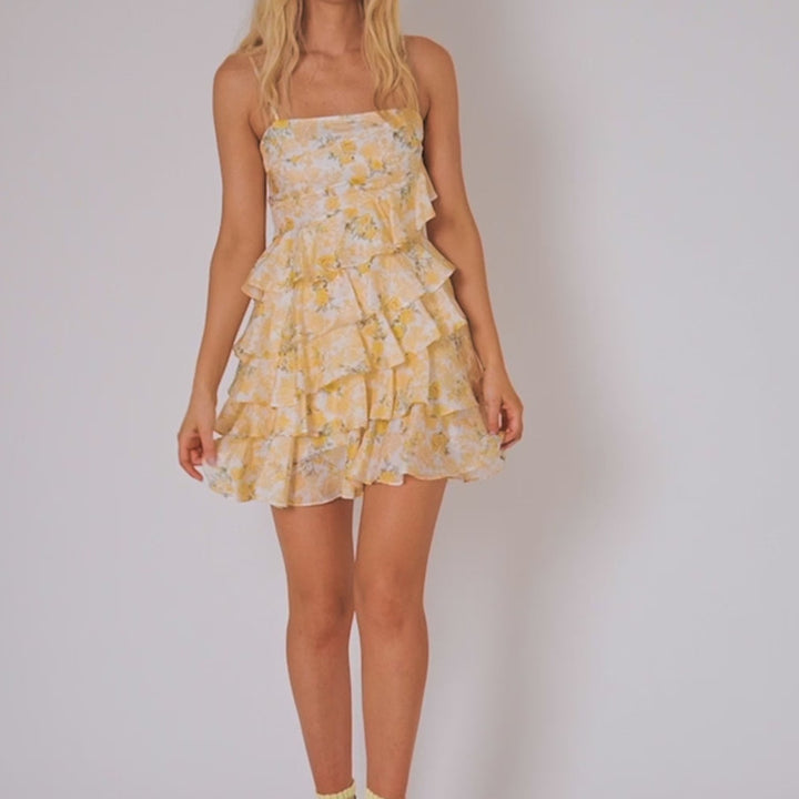 Pleated Printed Drawstring Dress