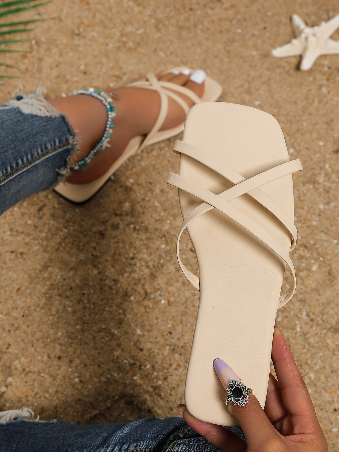 Flat Slippers Strap-cross Summer Beach slippers