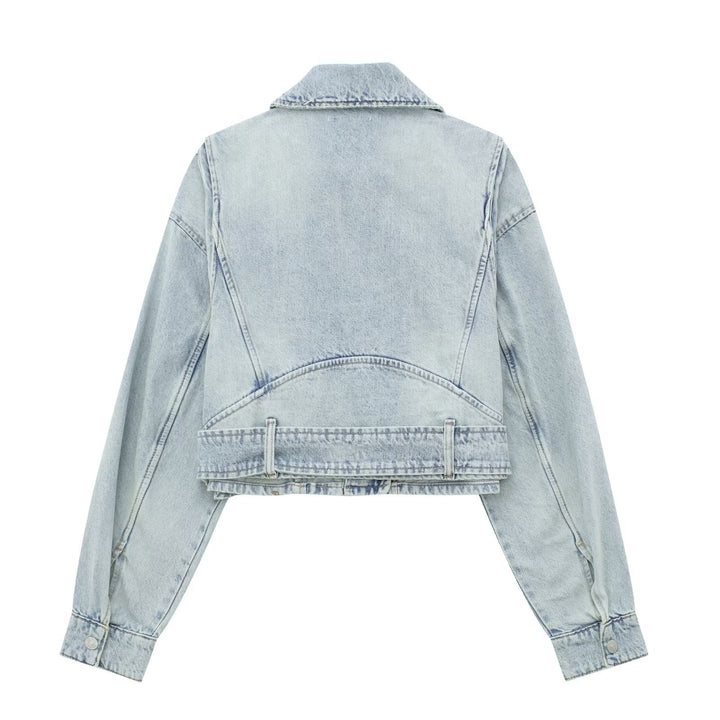 French Motorcycle Denim Jacket Short Coat