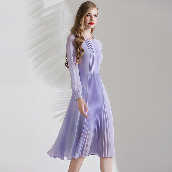 Fashion Purple Pleated Chiffon Dress