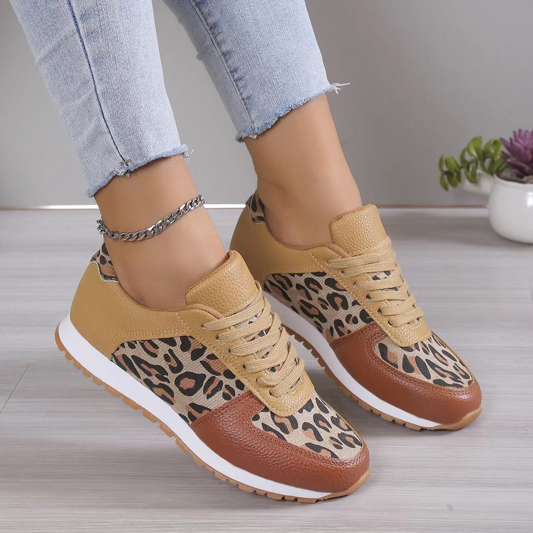 Fashoin Leopard Print Lace-up Sports Shoes , Sneakers Casual Running Walking Flat Shoes