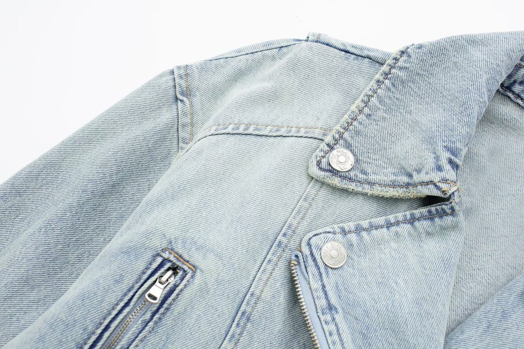 French Motorcycle Denim Jacket Short Coat