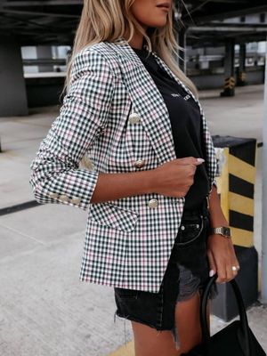 Autumn Top Loose Long Sleeve Plaid Blazer