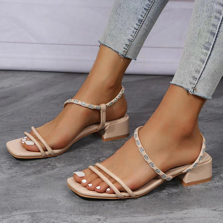 Strappy Sandals Fashion Square Toe Low Heel Shoes Summer