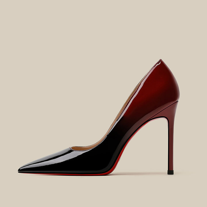 Patent Leather Black Red Gradient Color High Heels Niche Design