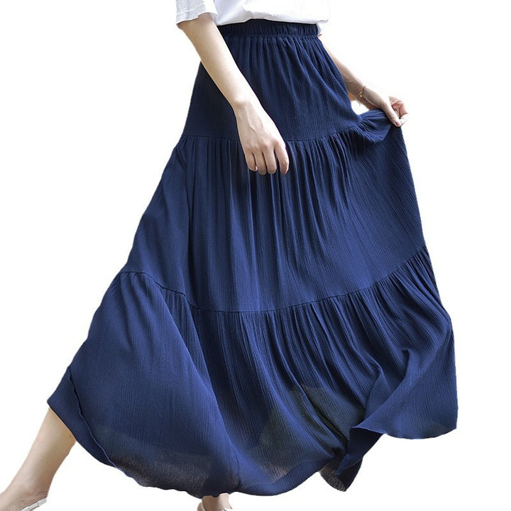 Pure Color Artistic Cotton And Linen Skirt